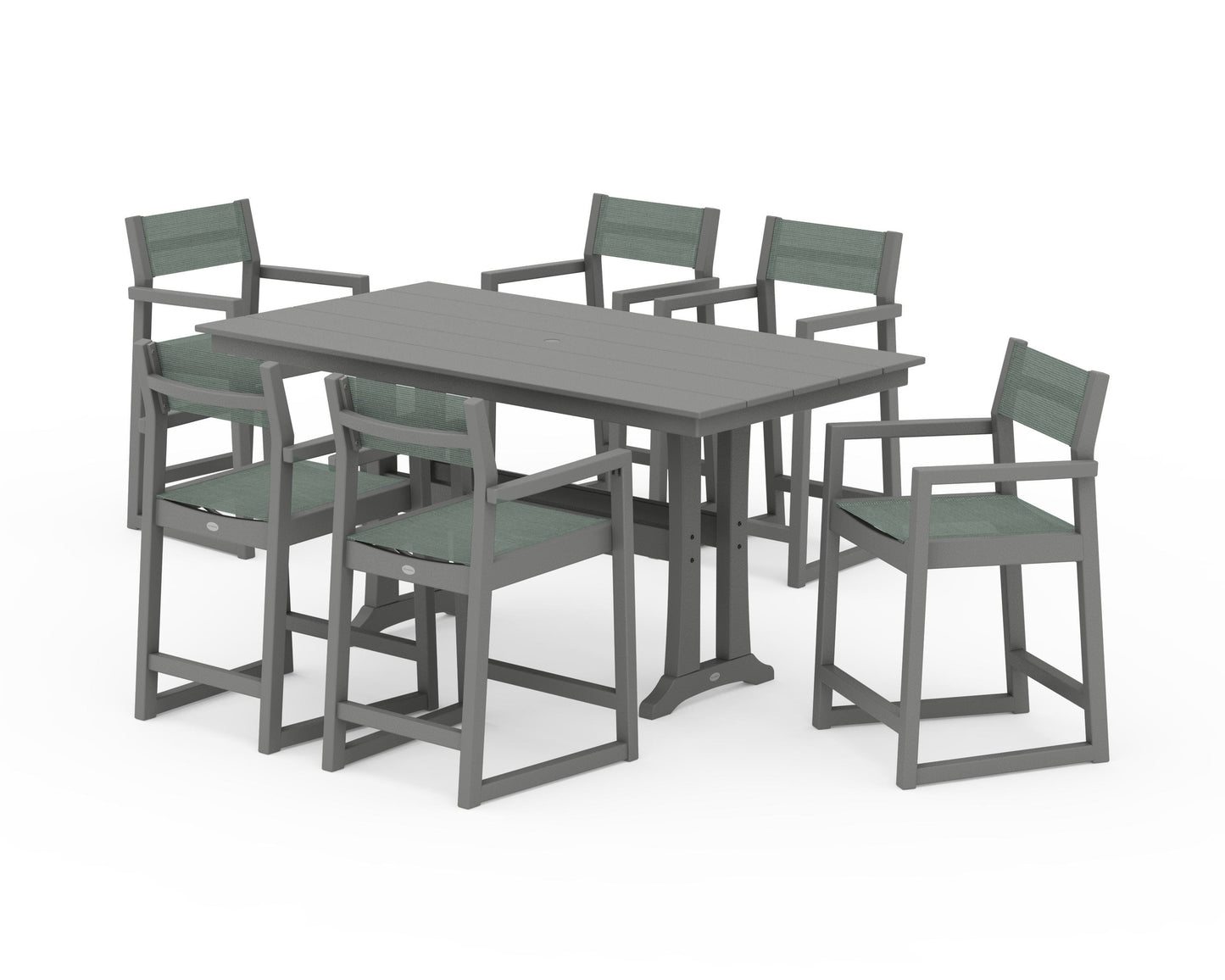 EDGE Sling Arm Chair 7-Piece Farmhouse Counter Set with Trestle Legs