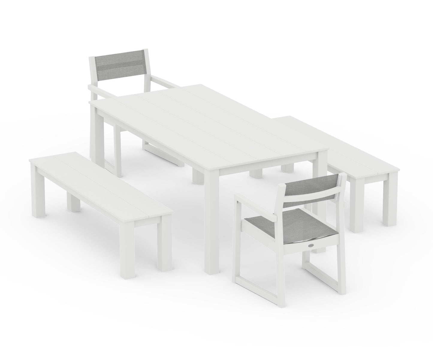 EDGE Sling Arm Chair 5-Piece Parsons Dining Set with Benches