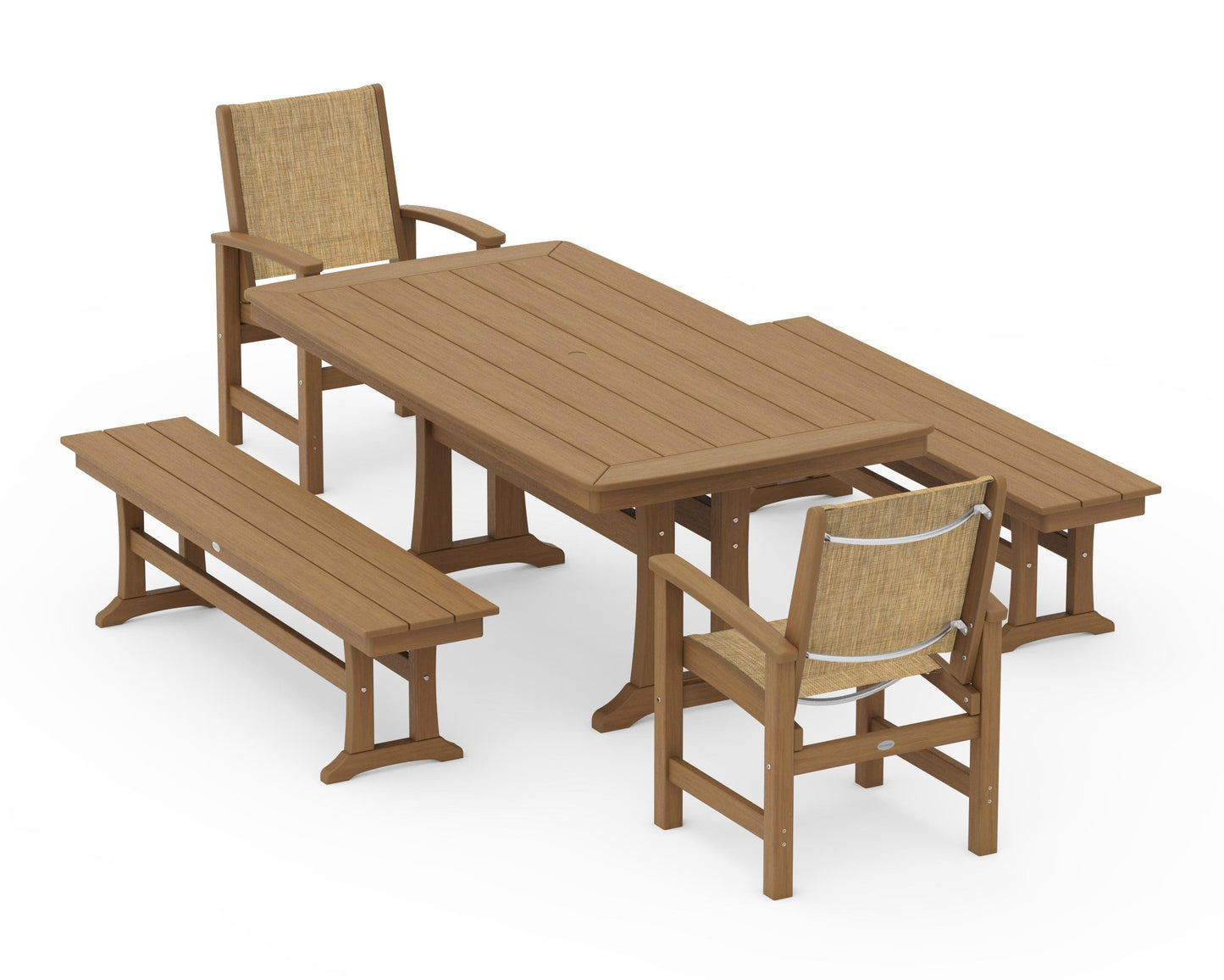 Coastal 5-Piece Dining Set with Trestle Legs and Benches