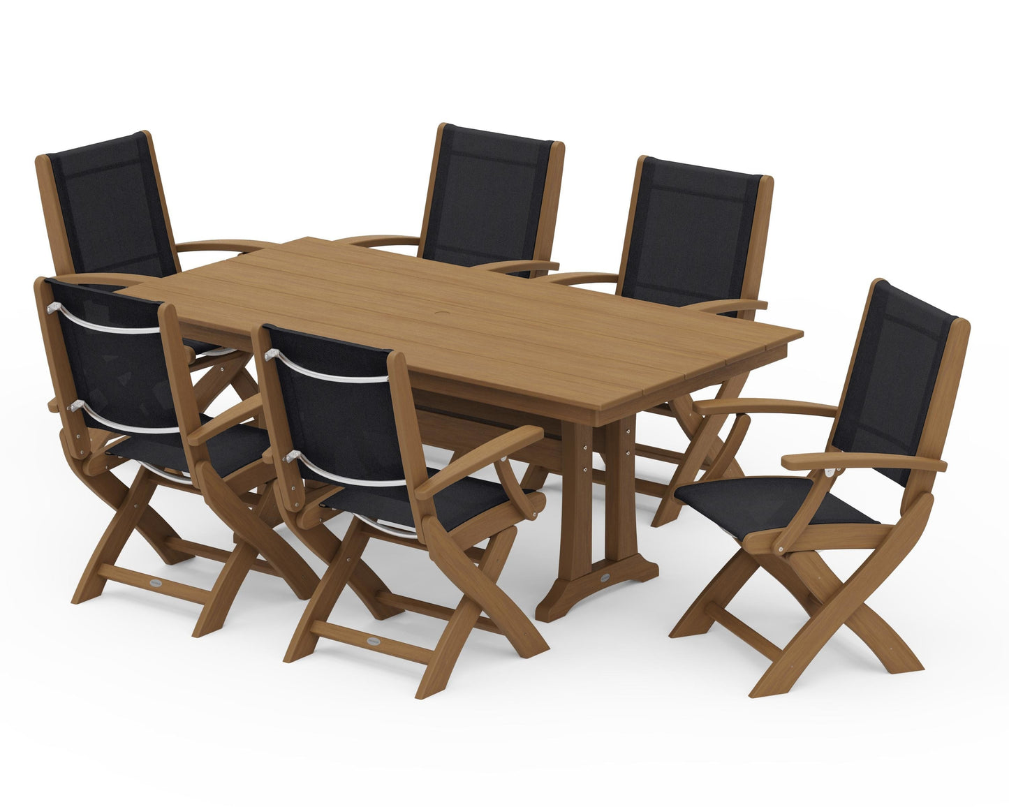 Coastal Folding Arm Chair 7-Piece Farmhouse Dining Set with Trestle Legs