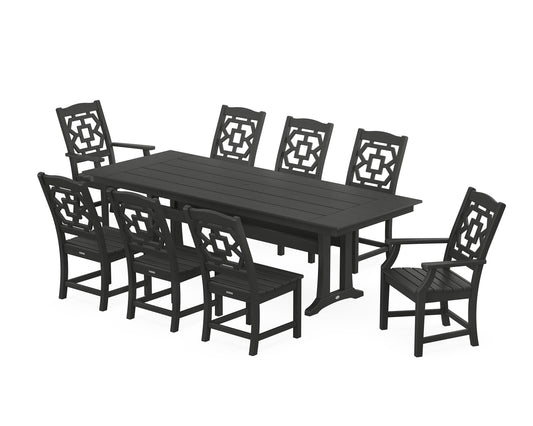 Chinoiserie 9-Piece Farmhouse Dining Set with Trestle Legs
