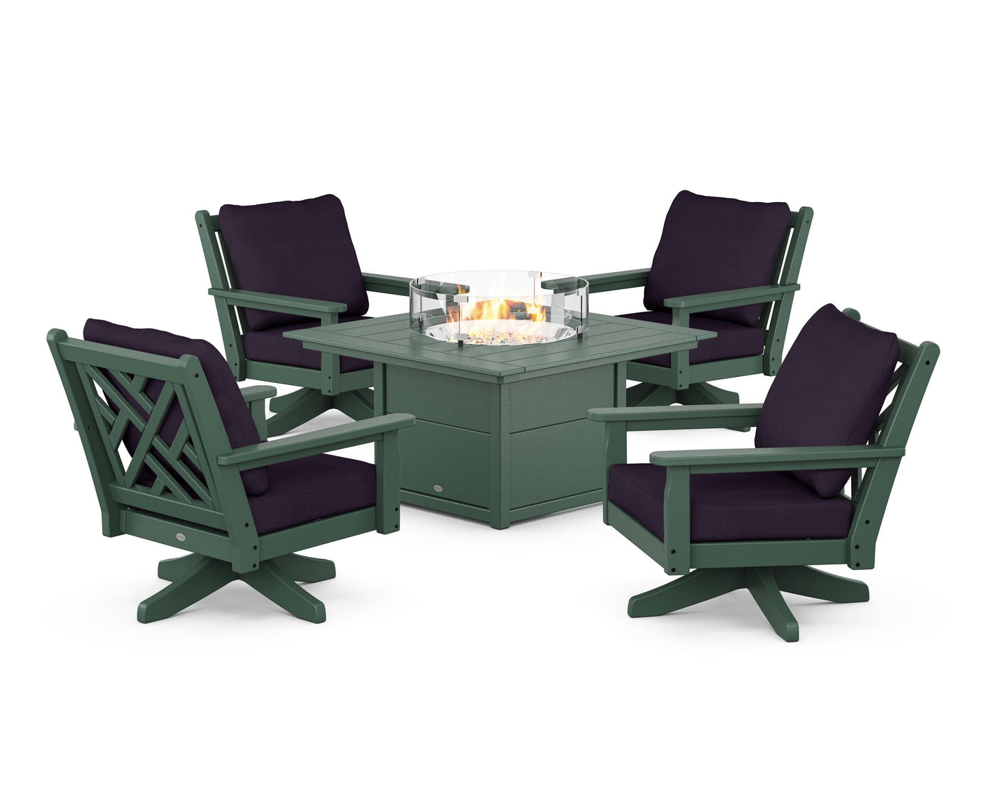 Chippendale 5-Piece Deep Seating Swivel Conversation Set with Fire Pit Table