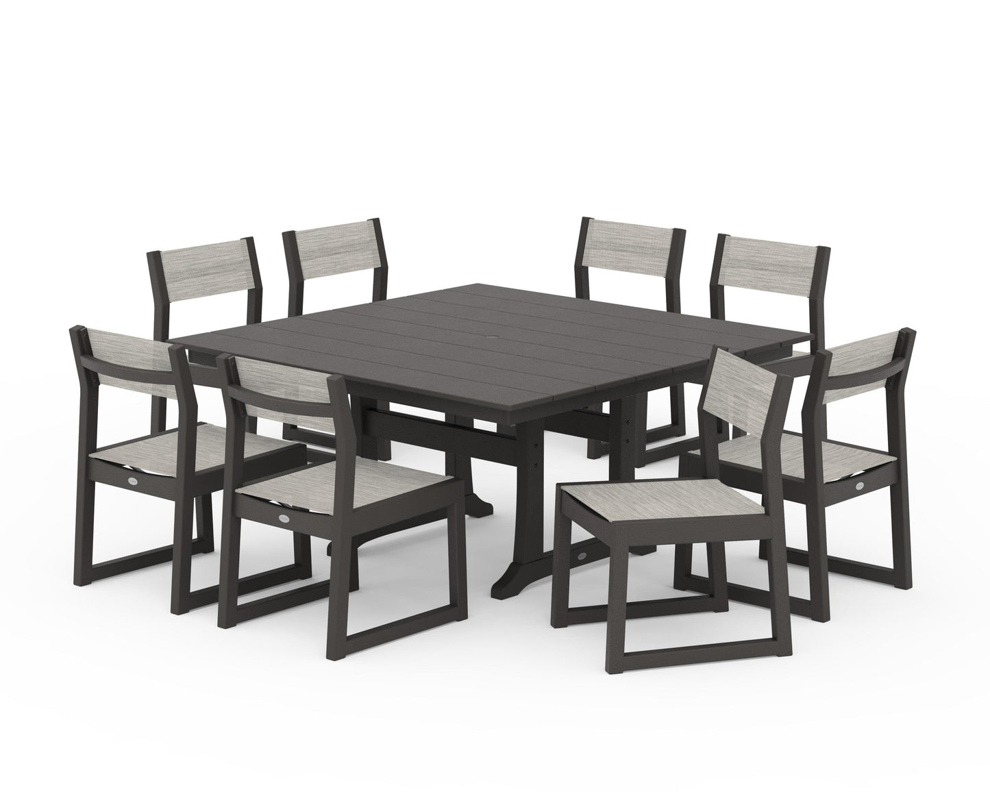 EDGE Sling Side Chair 9-Piece Farmhouse Trestle Dining Set
