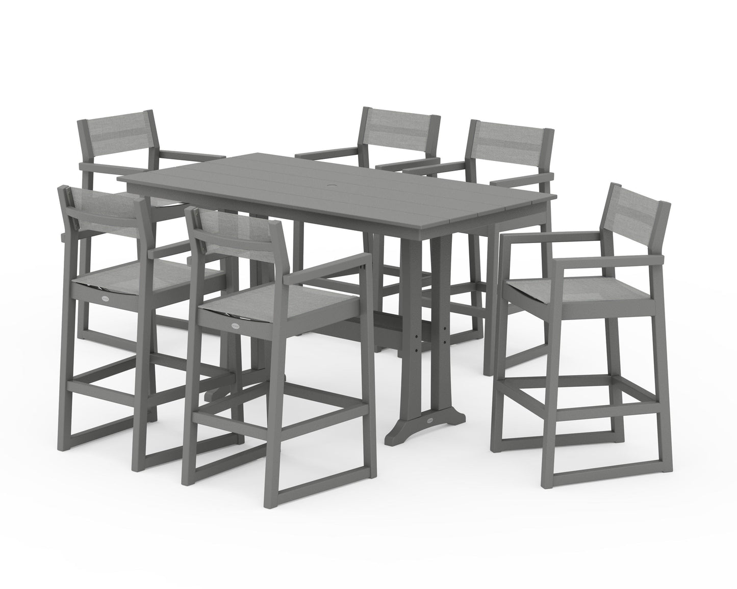 EDGE Sling Arm Chair 7-Piece Farmhouse Bar Set with Trestle Legs