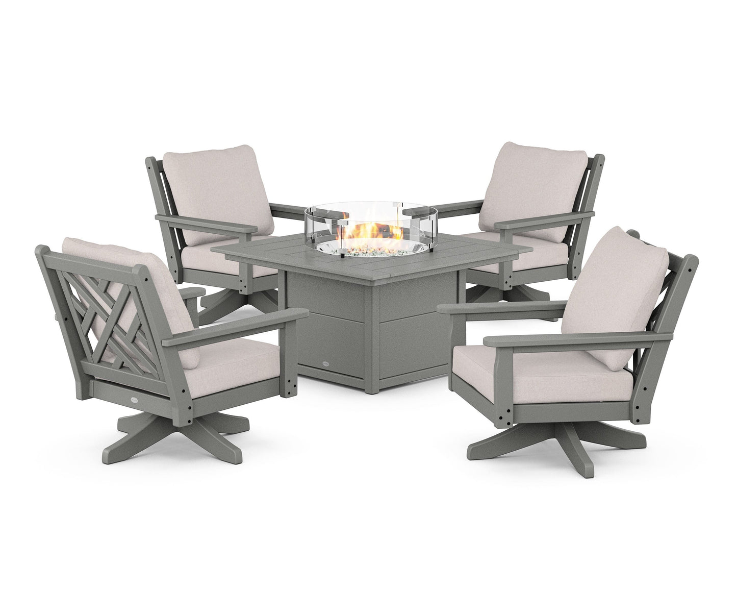 Chippendale 5-Piece Deep Seating Swivel Conversation Set with Fire Pit Table