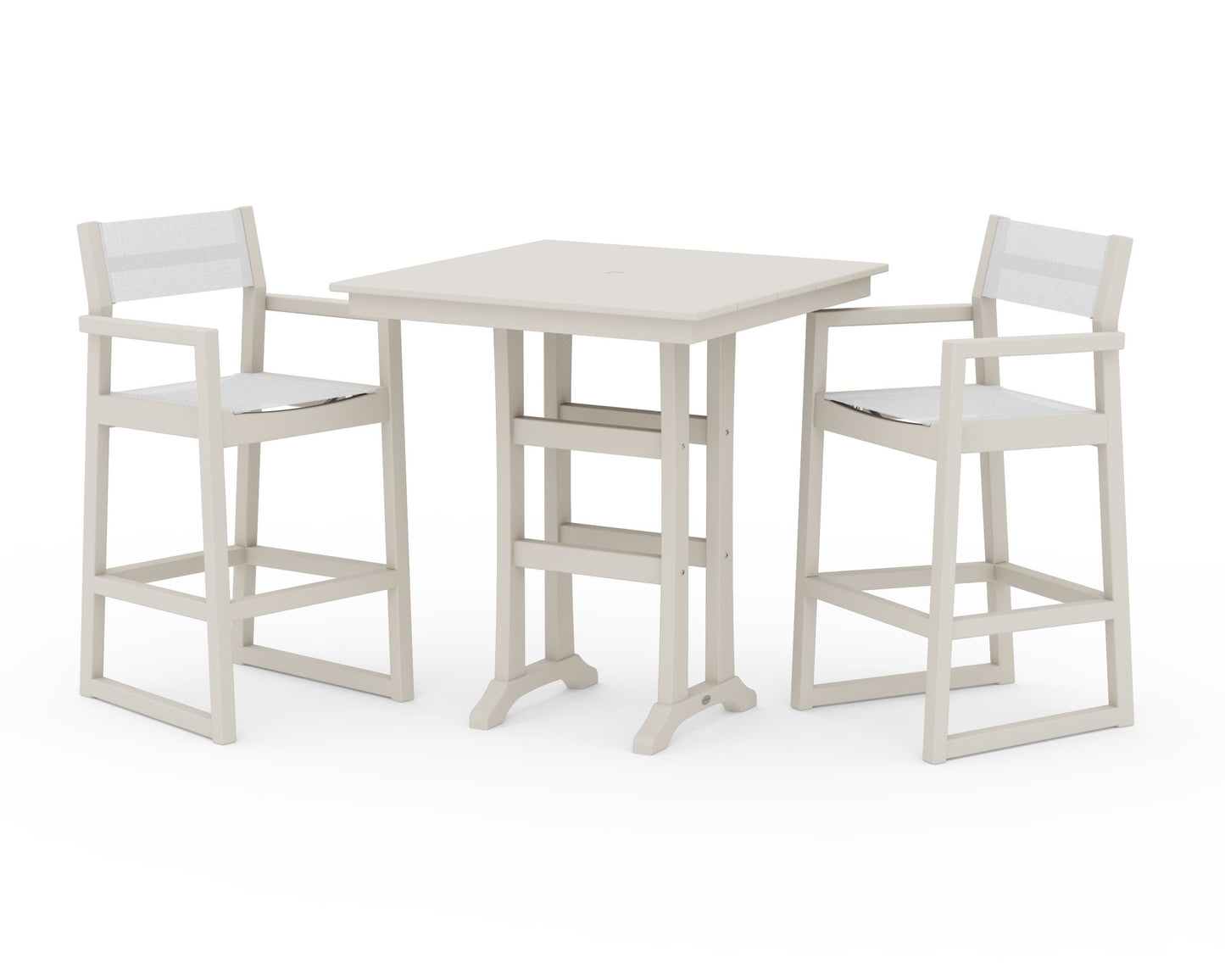 EDGE Sling Arm Chair 3-Piece Farmhouse Bar Set with Trestle Legs