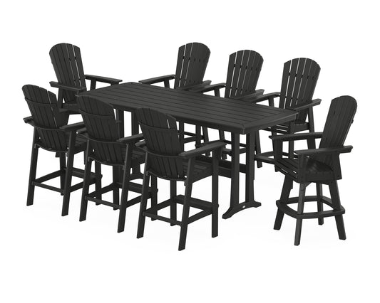 Nautical Curveback Adirondack Swivel 9-Piece Bar Set with Trestle Legs