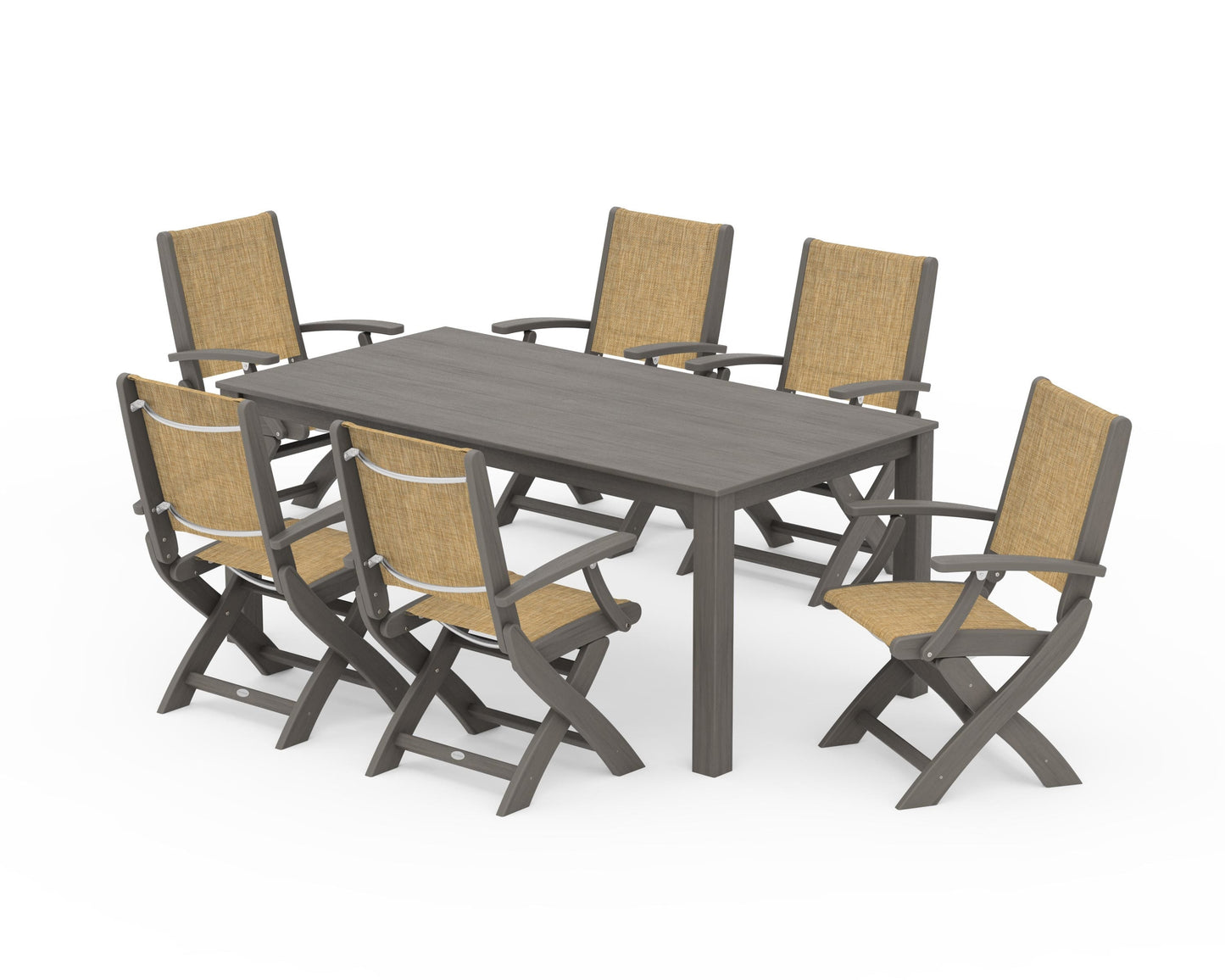 Coastal Folding Chair 7-Piece Parsons Dining Set