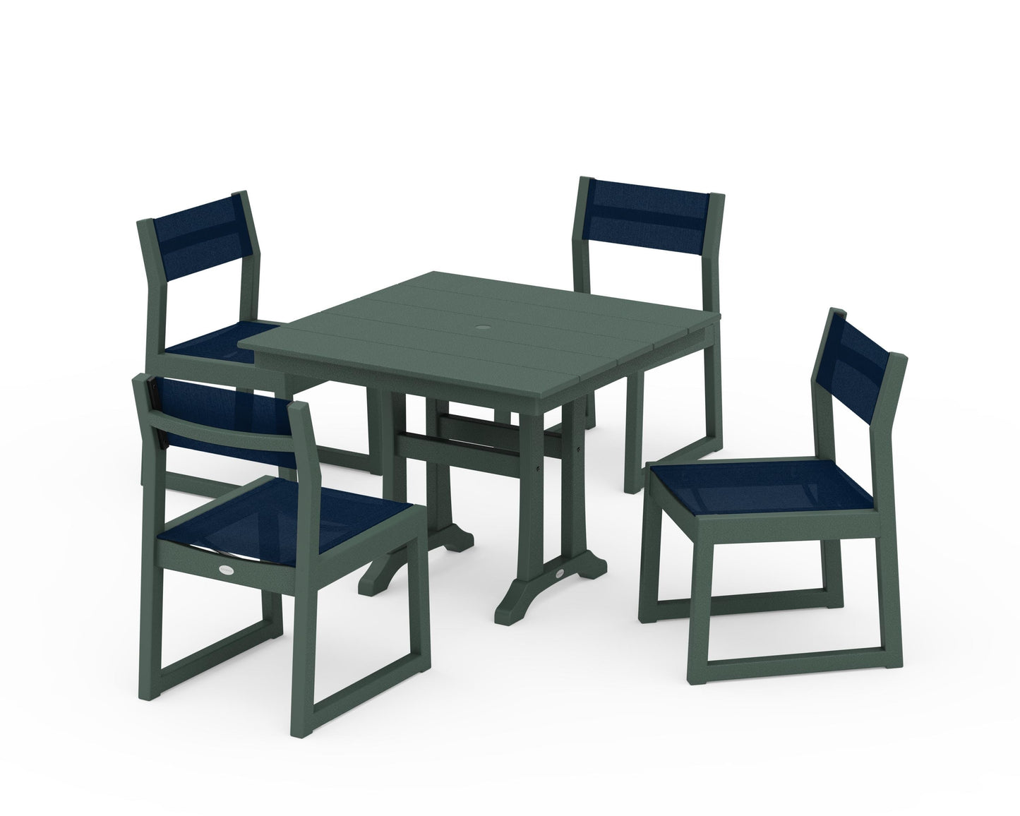 EDGE Sling 5-Piece Farmhouse Trestle Side Chair Dining Set