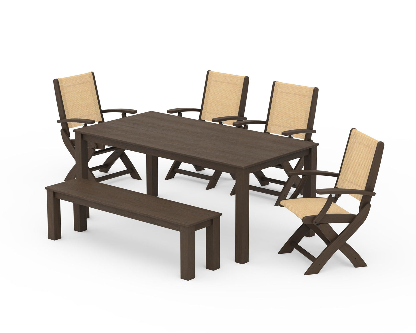 Coastal Folding Chair 6-Piece Parsons Dining Set with Bench