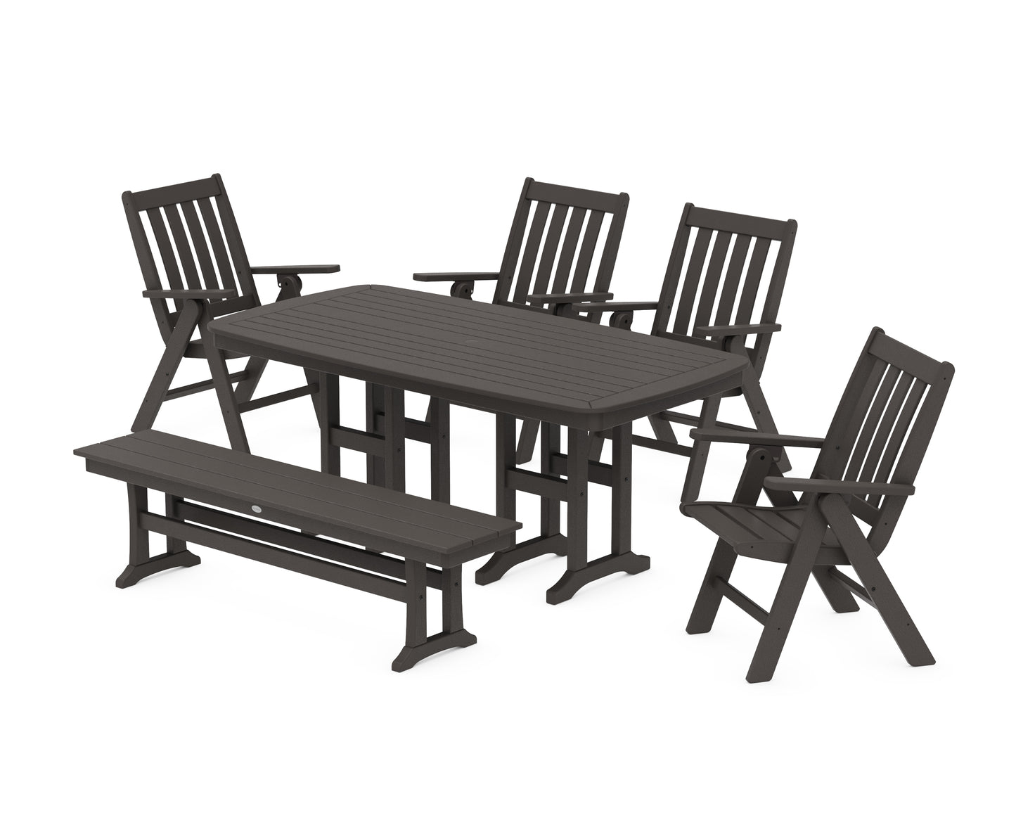 Vineyard Folding Chair 6-Piece Dining Set with Bench