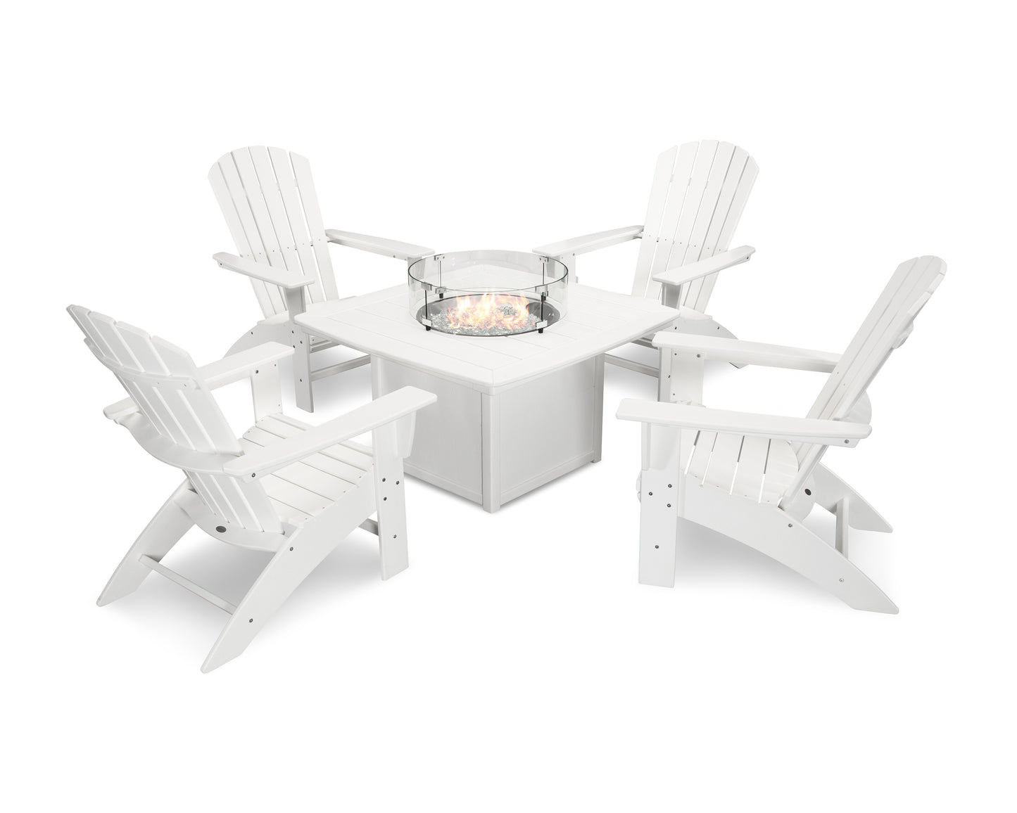 Nautical Curveback Adirondack 5-Piece Conversation Set with Fire Pit Table