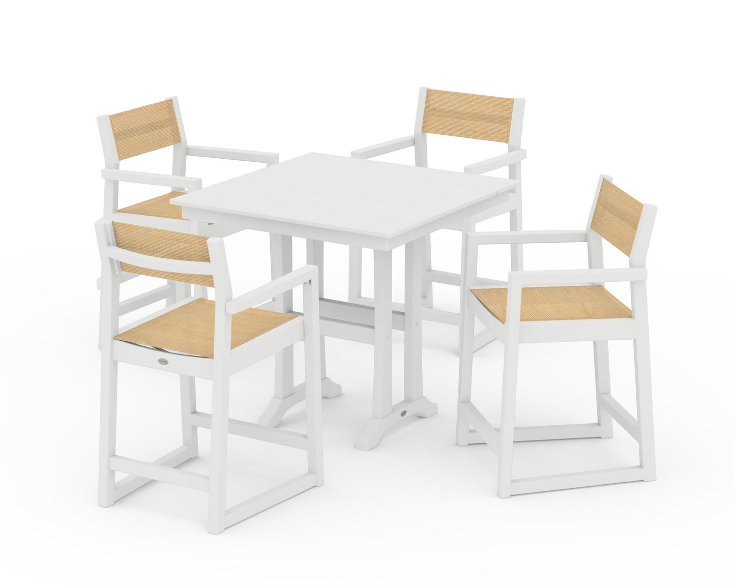 EDGE Sling Arm Chair 5-Piece Farmhouse Counter Set with Trestle Legs