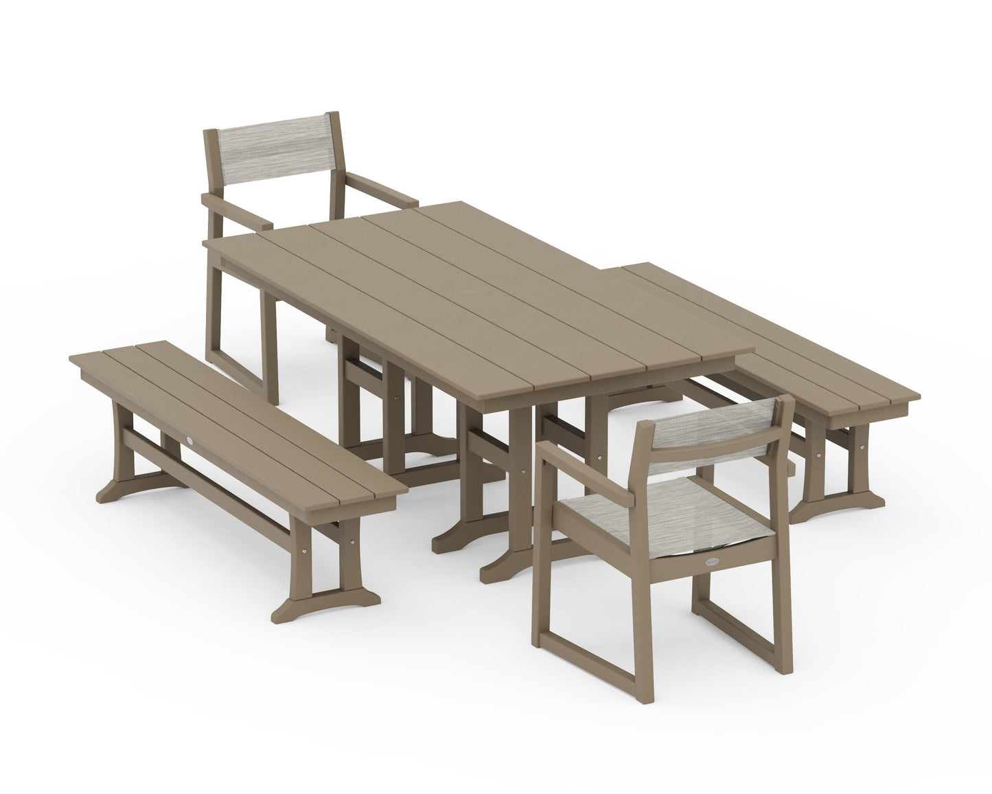 EDGE Sling Arm Chair 5-Piece Farmhouse Dining Set with Benches