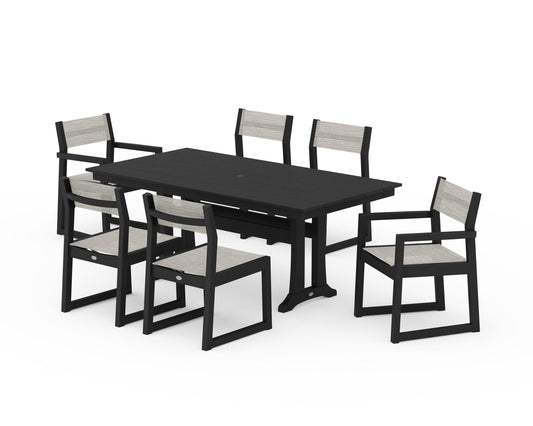 EDGE Sling 7-Piece Farmhouse Trestle Dining Set