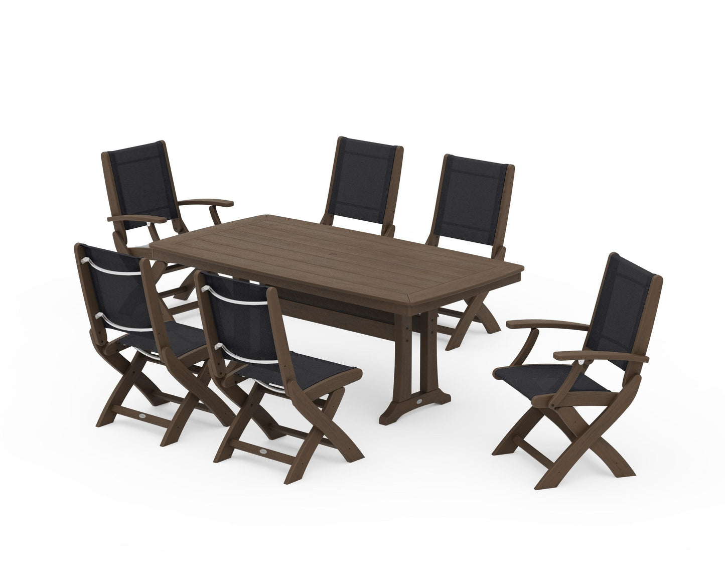 Coastal Folding Chair 7-Piece Dining Set with Trestle Legs