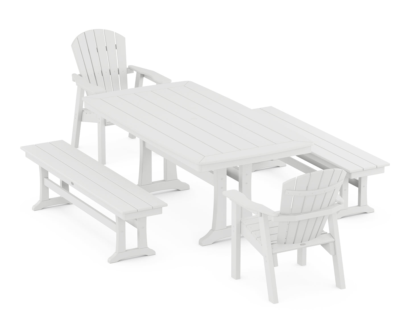 Seashell 5-Piece Dining Set with Trestle Legs