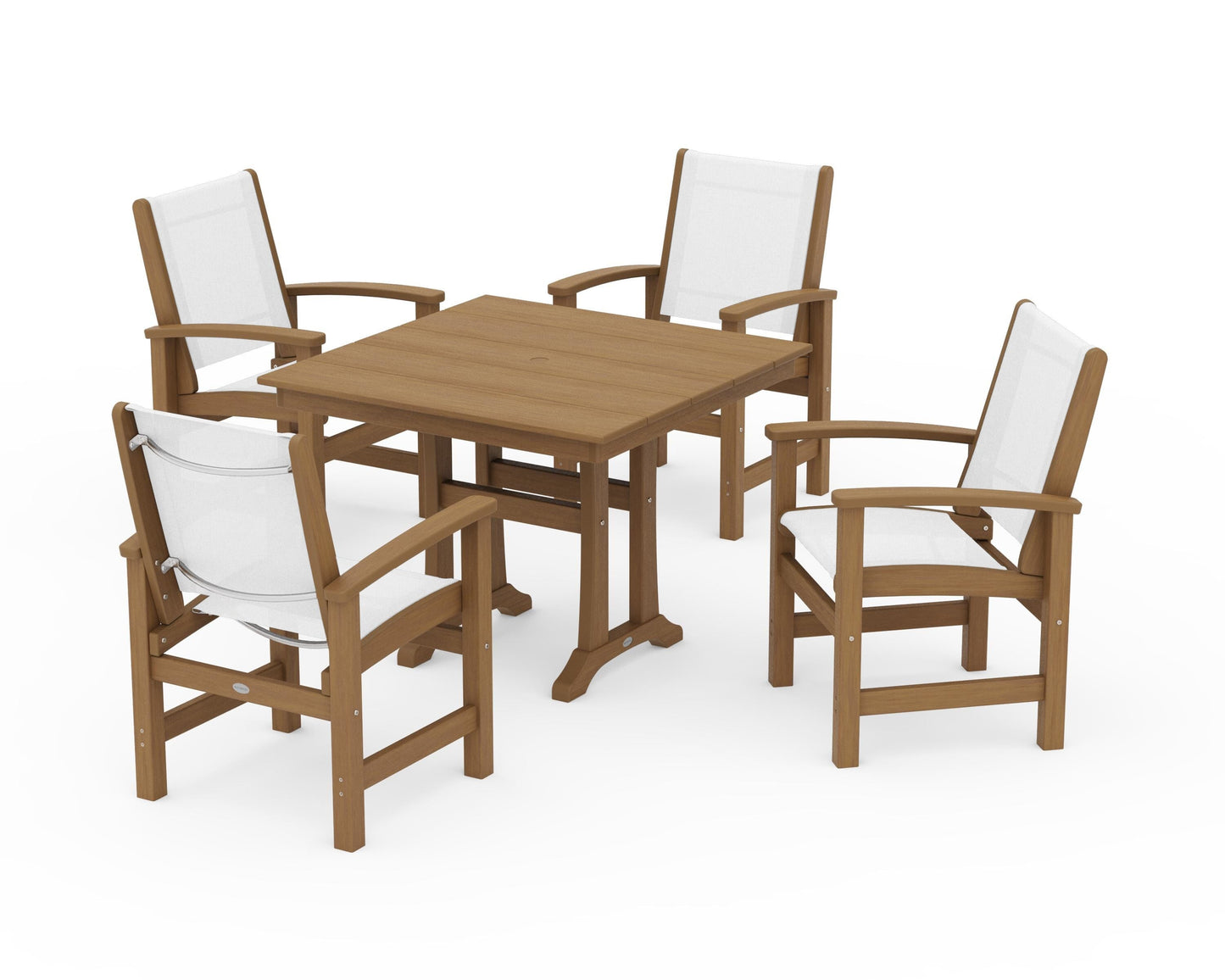 Coastal 5-Piece Farmhouse Dining Set With Trestle Legs