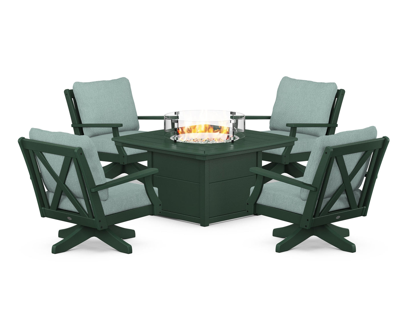 Braxton 5-Piece Deep Seating Swivel Conversation Set with Fire Pit Table