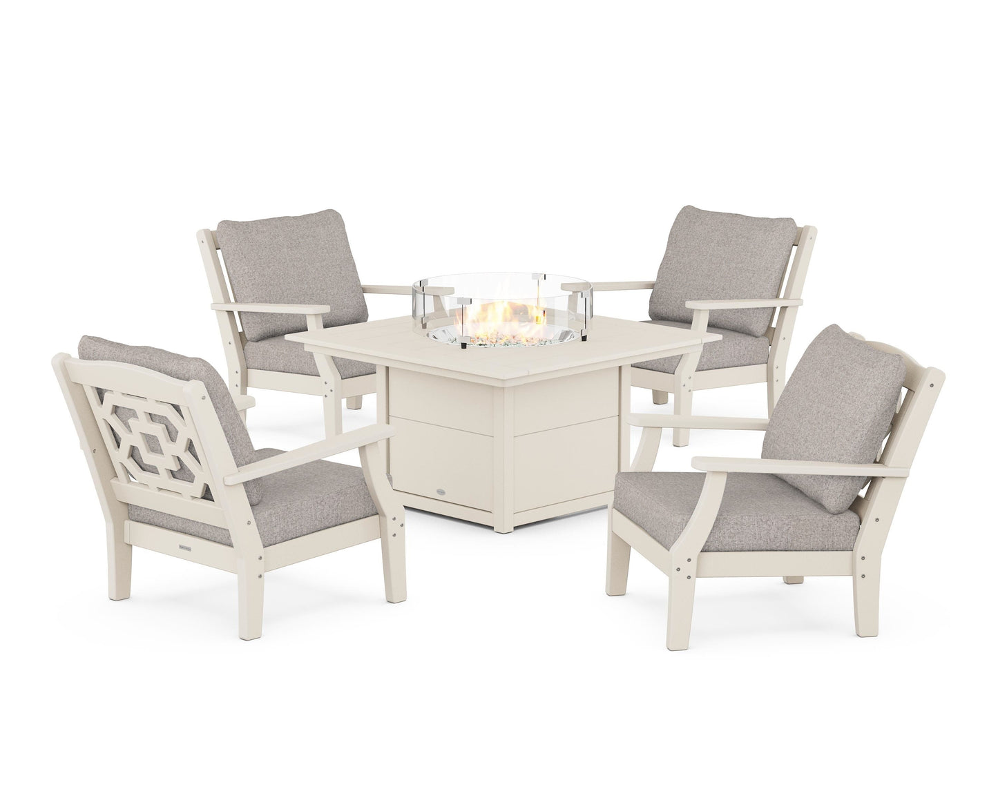 Chinoiserie 5-Piece Deep Seating Set with Fire Pit Table