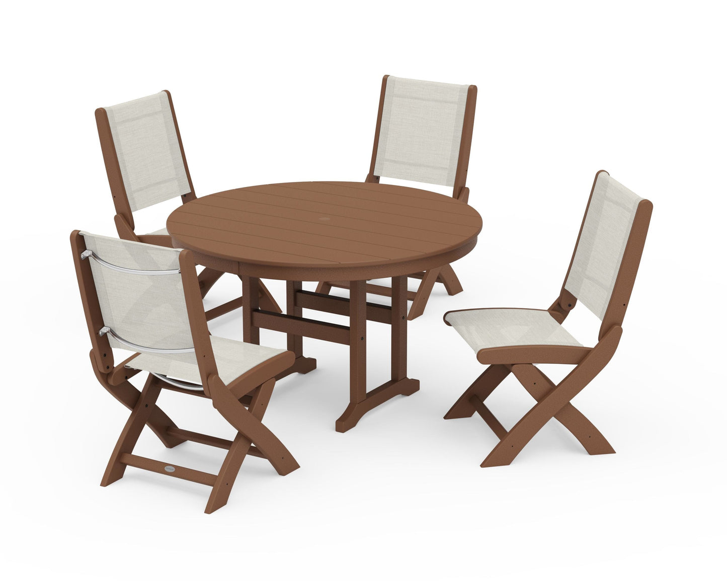 Coastal Folding Side Chair 5-Piece Round Dining Set