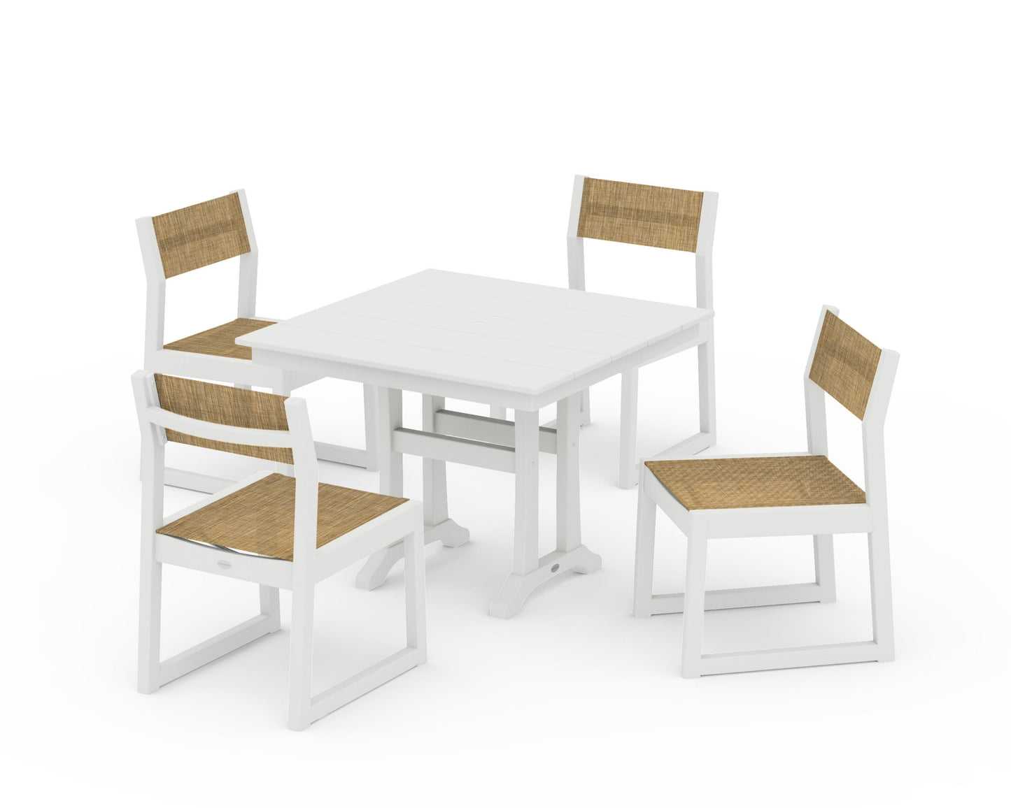 EDGE Sling 5-Piece Farmhouse Trestle Side Chair Dining Set