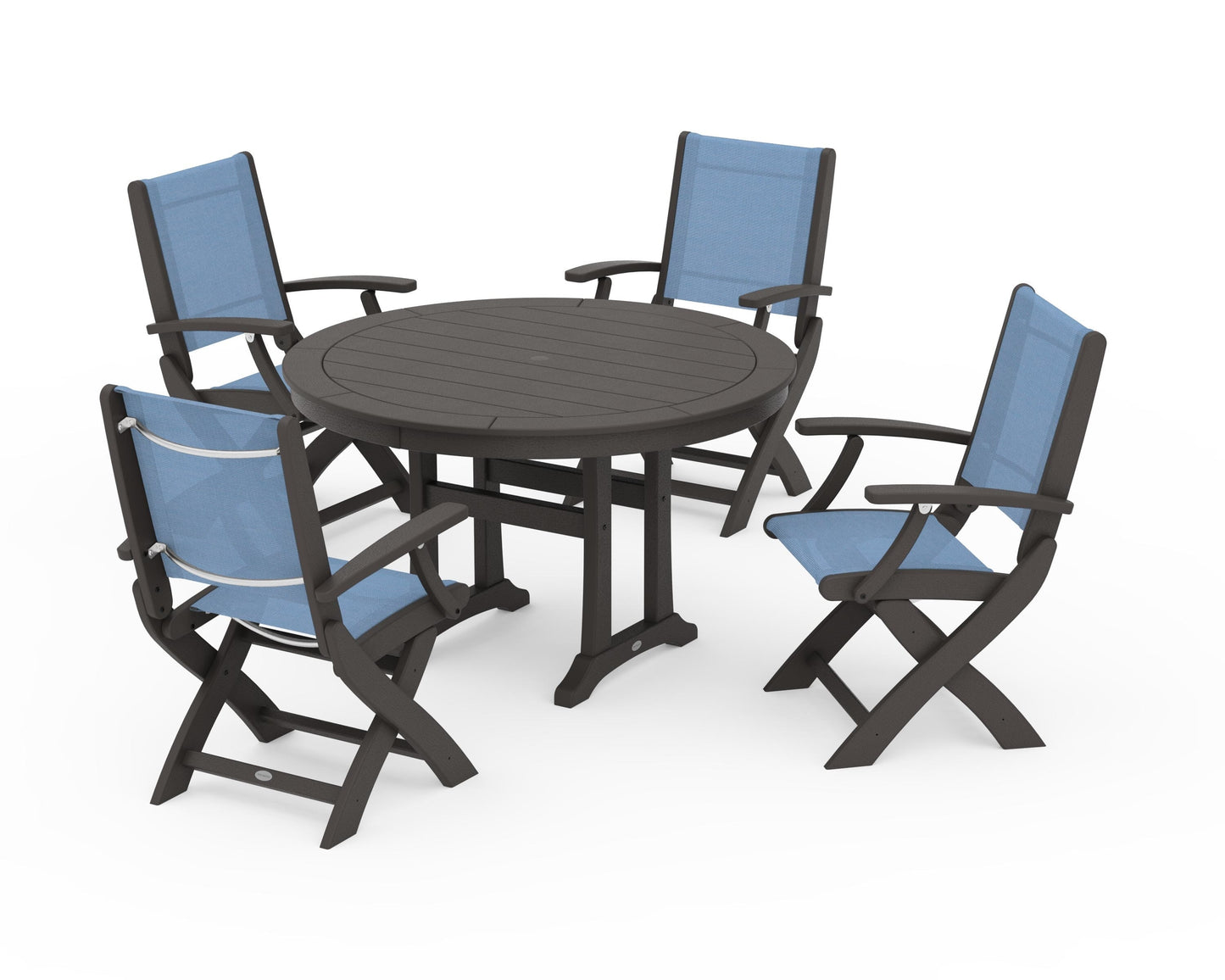 Coastal Folding Chair 5-Piece Round Dining Set with Trestle Legs