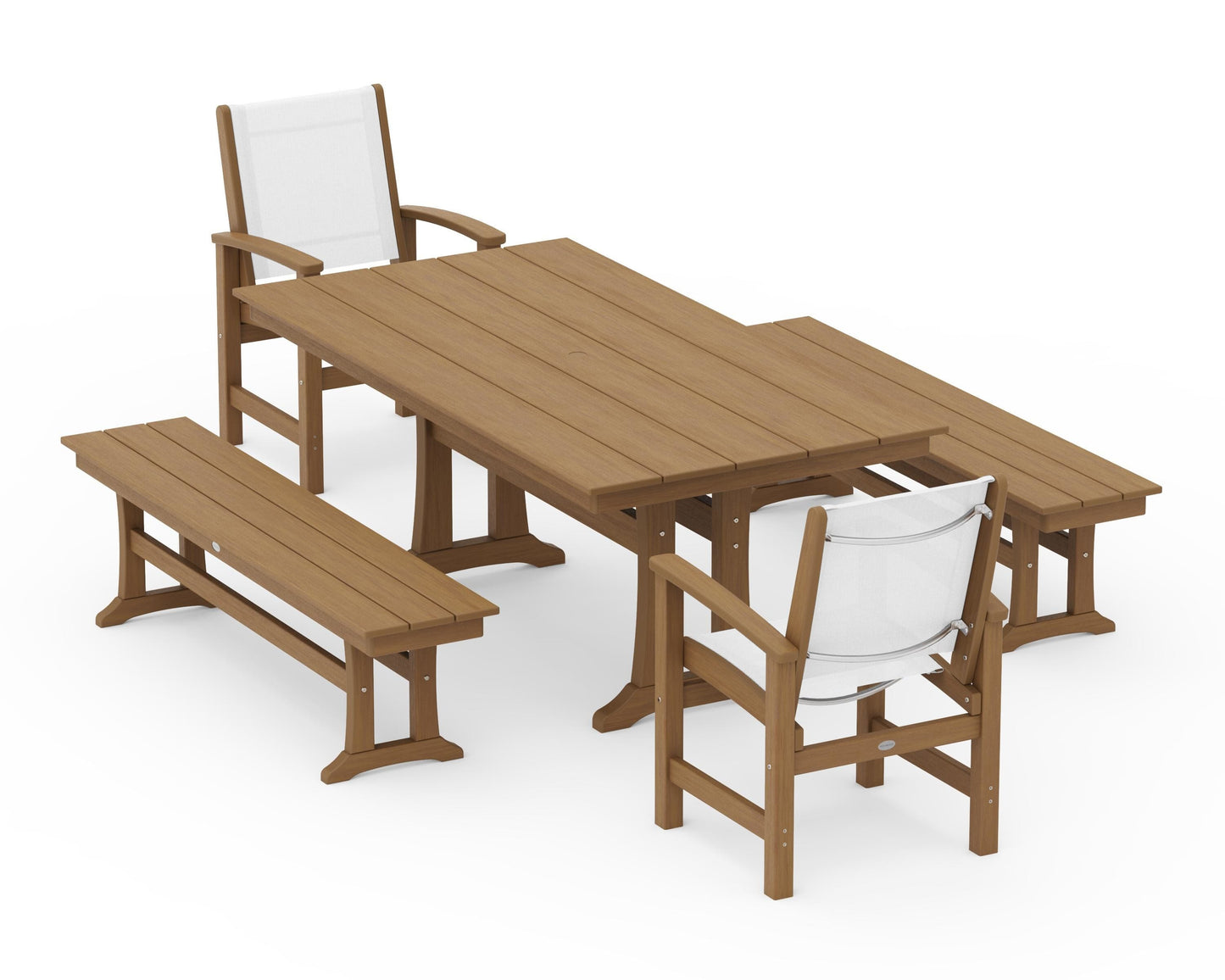 Coastal 5-Piece Farmhouse Dining Set with Trestle Legs and Benches
