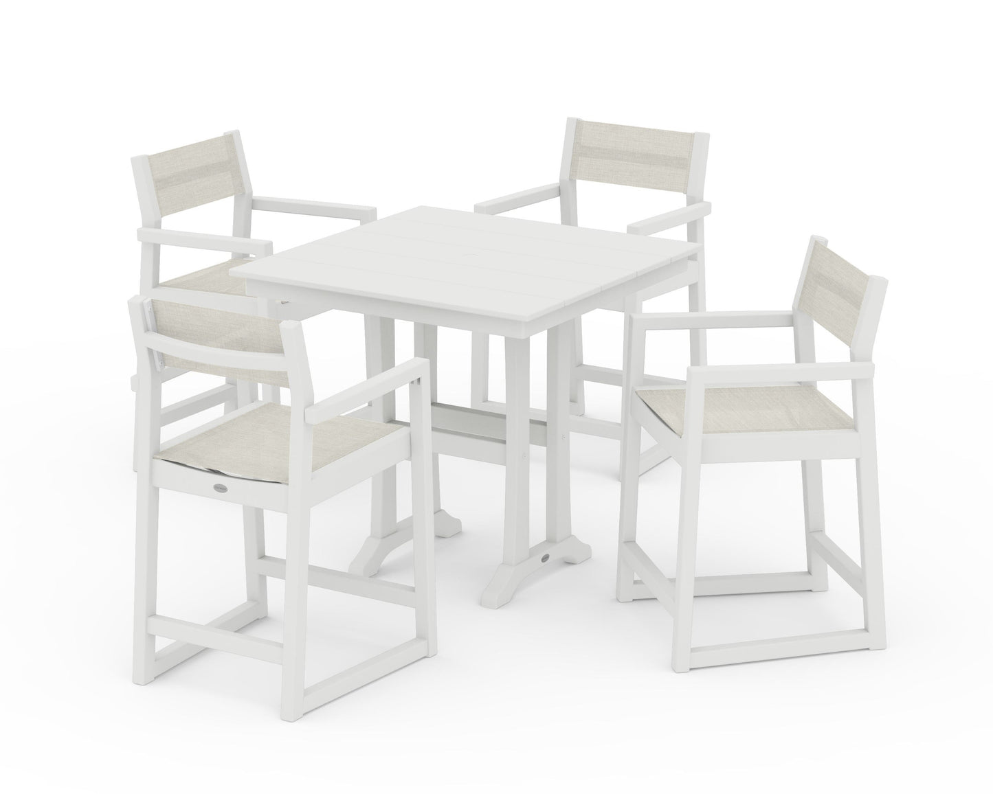 EDGE Sling Arm Chair 5-Piece Farmhouse Counter Set with Trestle Legs