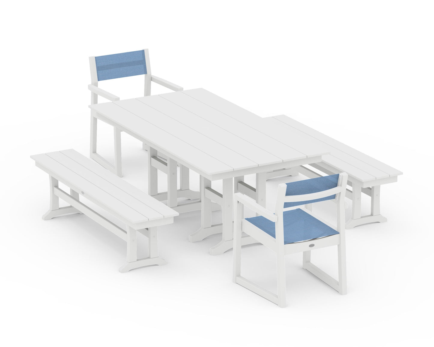 EDGE Sling Arm Chair 5-Piece Farmhouse Dining Set with Benches