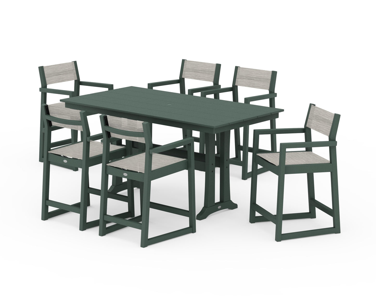 EDGE Sling Arm Chair 7-Piece Farmhouse Counter Set with Trestle Legs