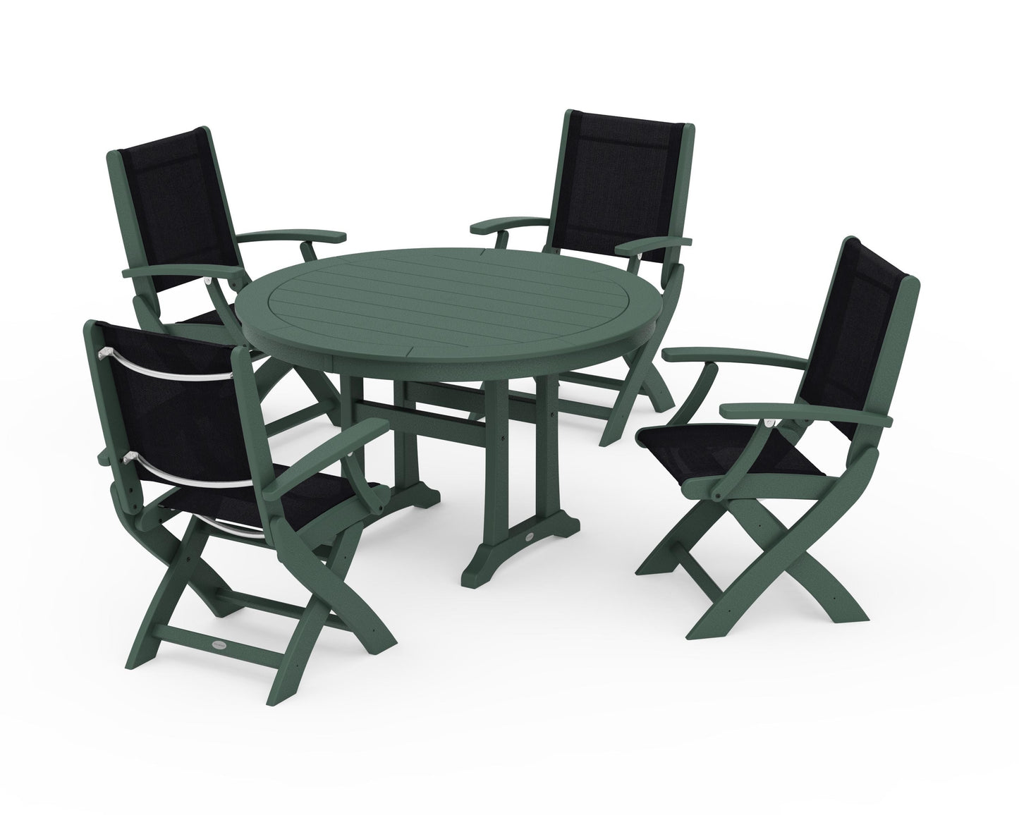 Coastal Folding Chair 5-Piece Round Dining Set with Trestle Legs