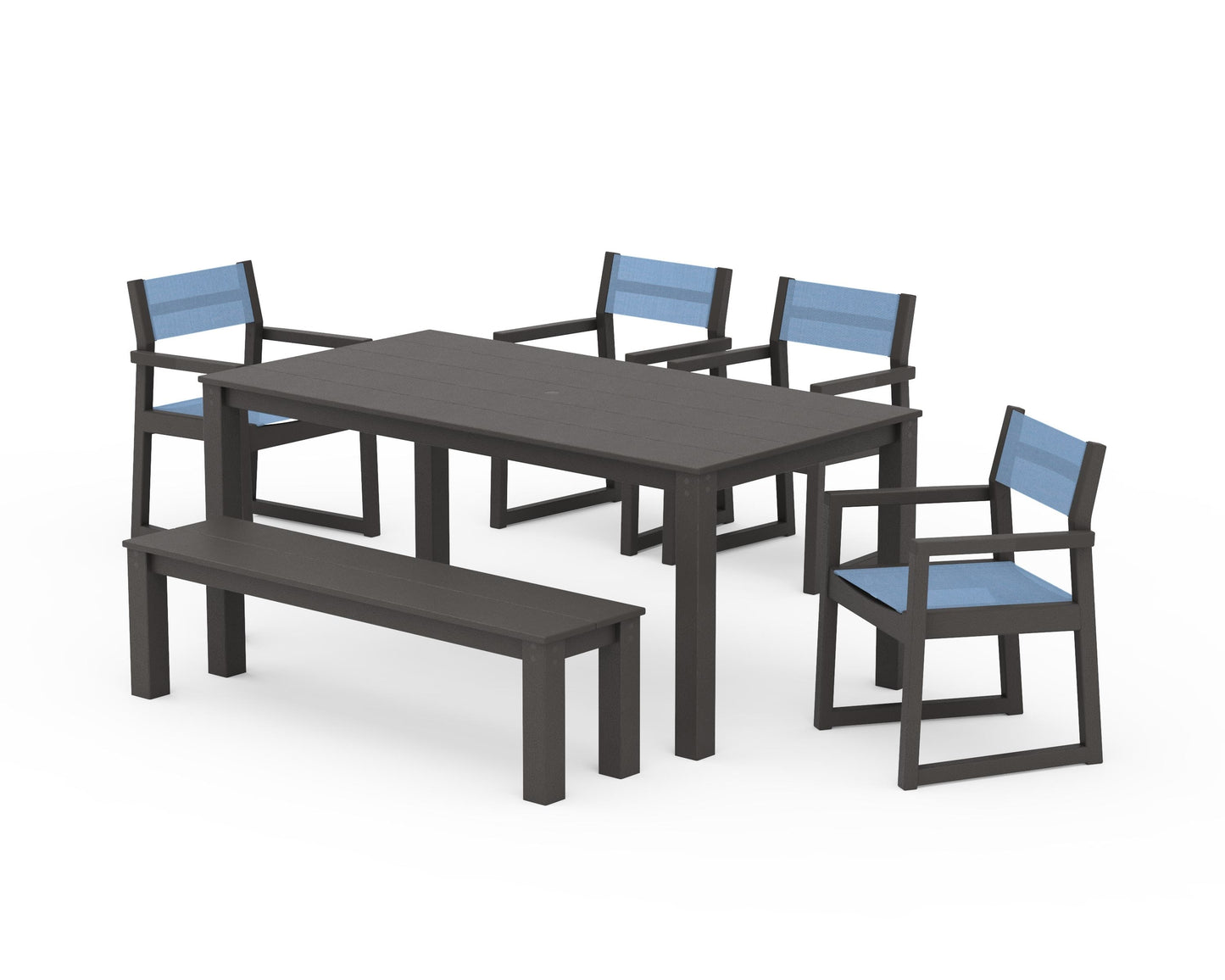 EDGE Sling Arm Chair 6-Piece Parsons Dining Set with Bench