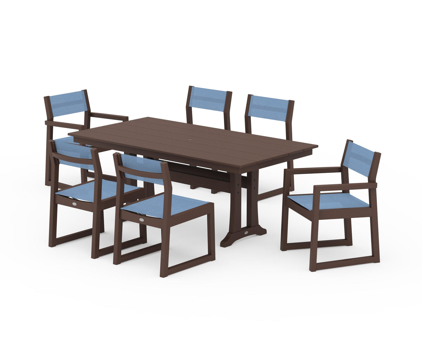 EDGE Sling 7-Piece Farmhouse Trestle Dining Set
