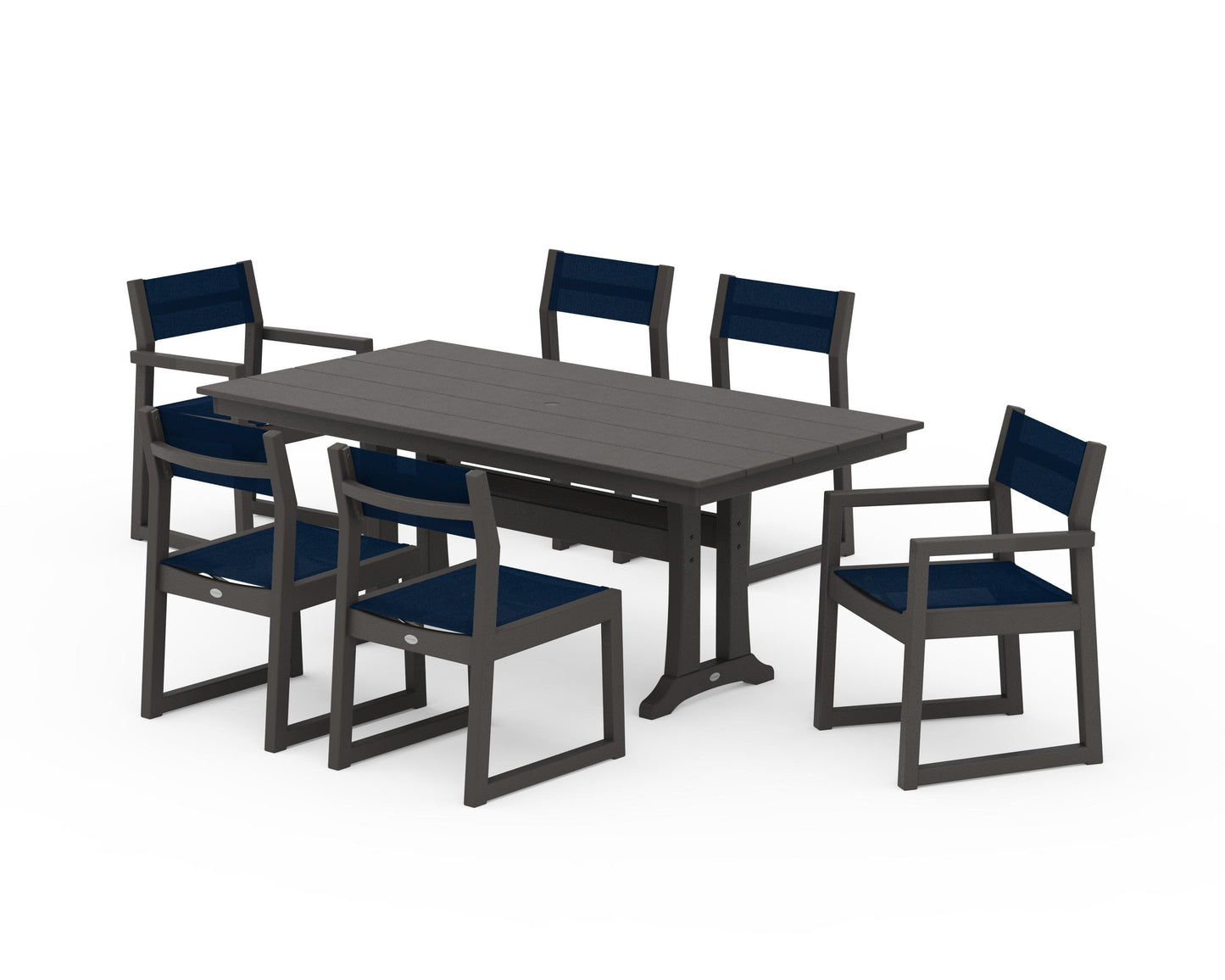 EDGE Sling 7-Piece Farmhouse Trestle Dining Set