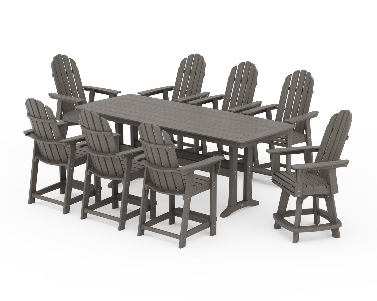 Vineyard Curveback Adirondack Swivel 9-Piece Counter Set with Trestle Legs