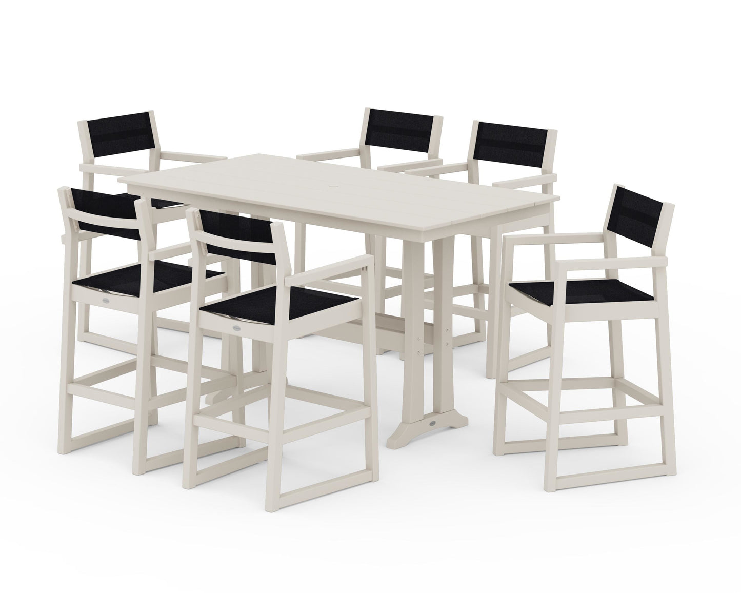 EDGE Sling Arm Chair 7-Piece Farmhouse Bar Set with Trestle Legs