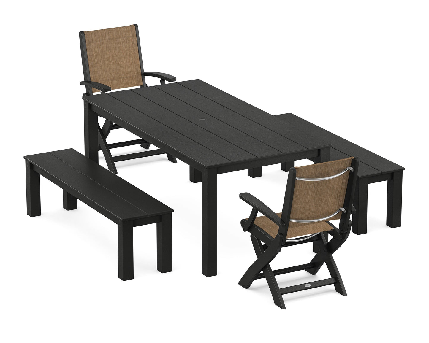 Coastal Folding Chair 5-Piece Parsons Dining Set with Benches