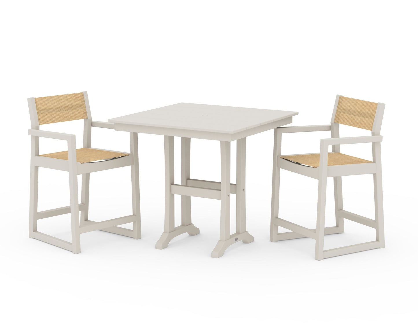 EDGE Sling Arm Chair 3-Piece Farmhouse Counter Set with Trestle Legs