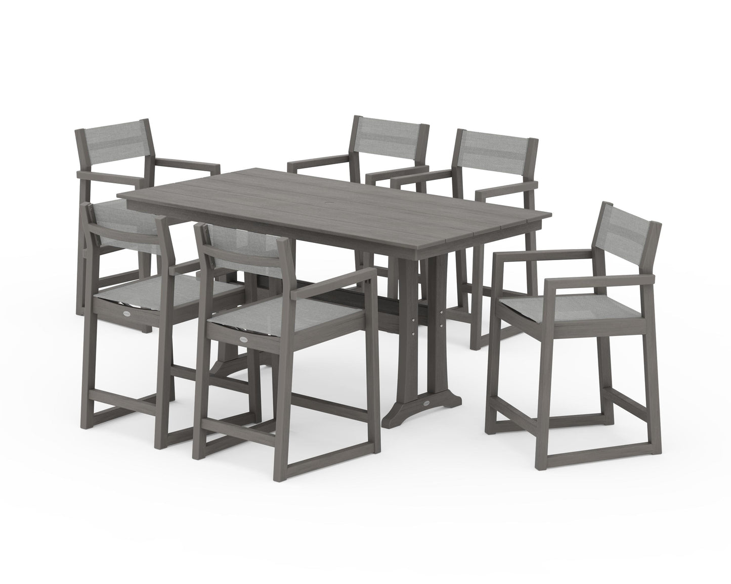 EDGE Sling Arm Chair 7-Piece Farmhouse Counter Set with Trestle Legs