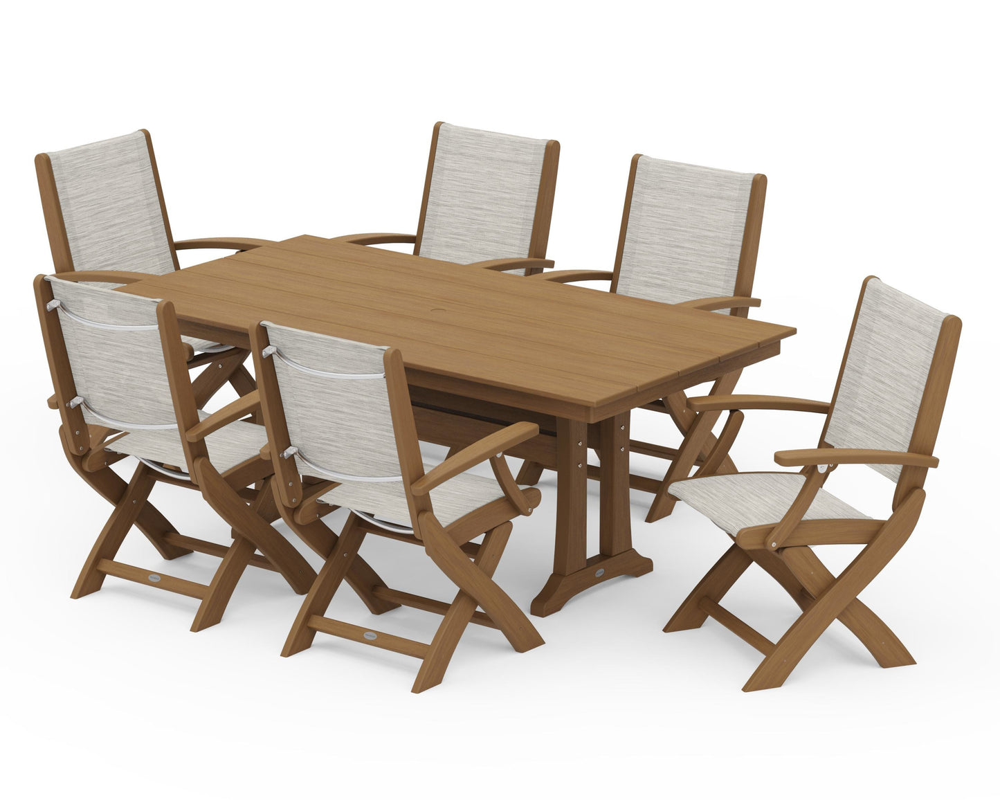 Coastal Folding Arm Chair 7-Piece Farmhouse Dining Set with Trestle Legs