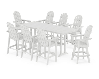 Vineyard Curveback Adirondack Swivel 9-Piece Farmhouse Bar Set with Trestle Legs