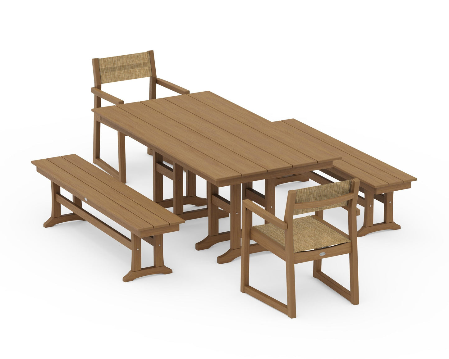 EDGE Sling Arm Chair 5-Piece Farmhouse Dining Set with Benches