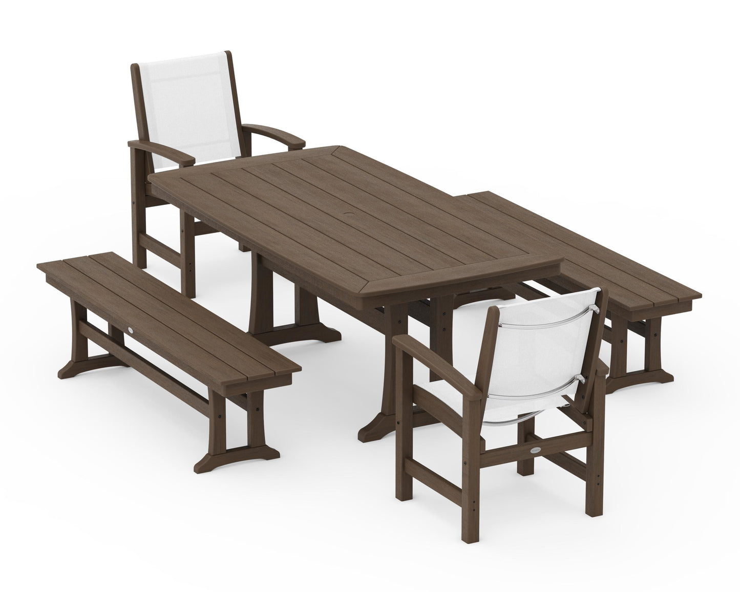 Coastal 5-Piece Dining Set with Trestle Legs and Benches