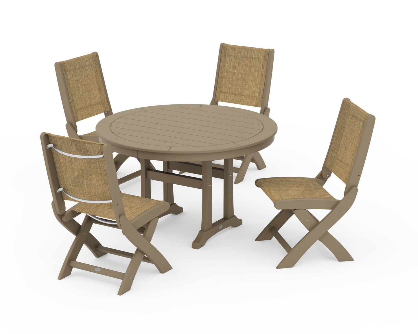 Coastal Folding Side Chair 5-Piece Round Dining Set With Trestle Legs