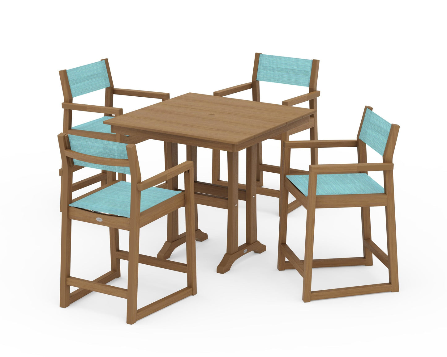 EDGE Sling Arm Chair 5-Piece Farmhouse Counter Set with Trestle Legs