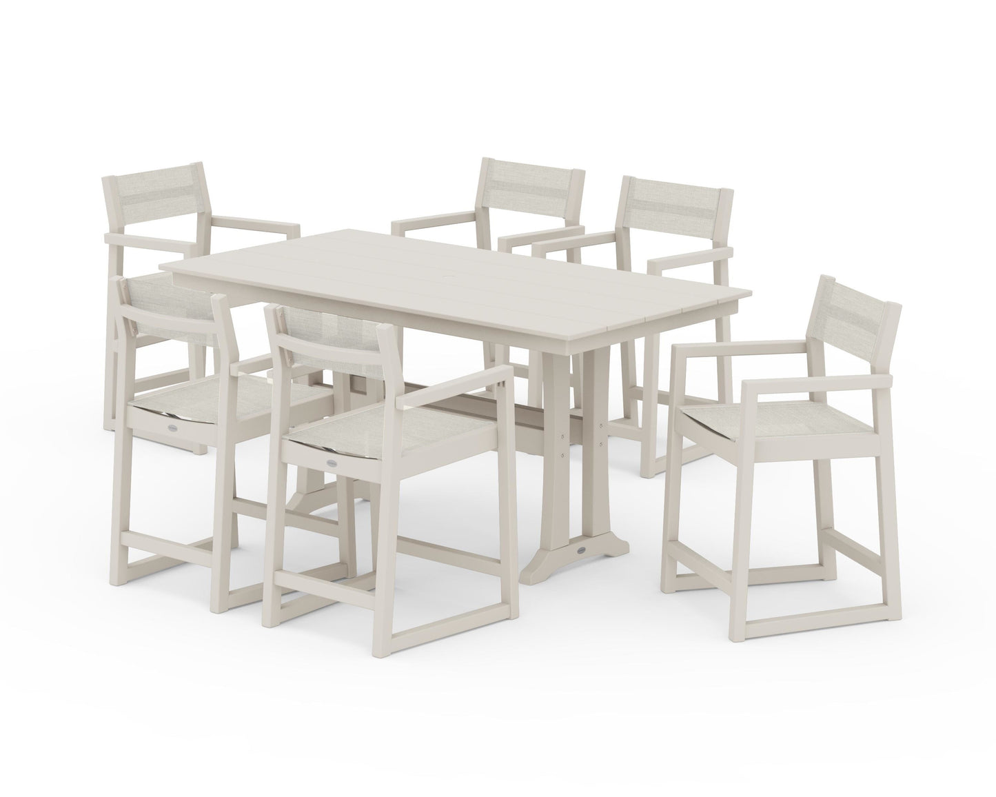 EDGE Sling Arm Chair 7-Piece Farmhouse Counter Set with Trestle Legs