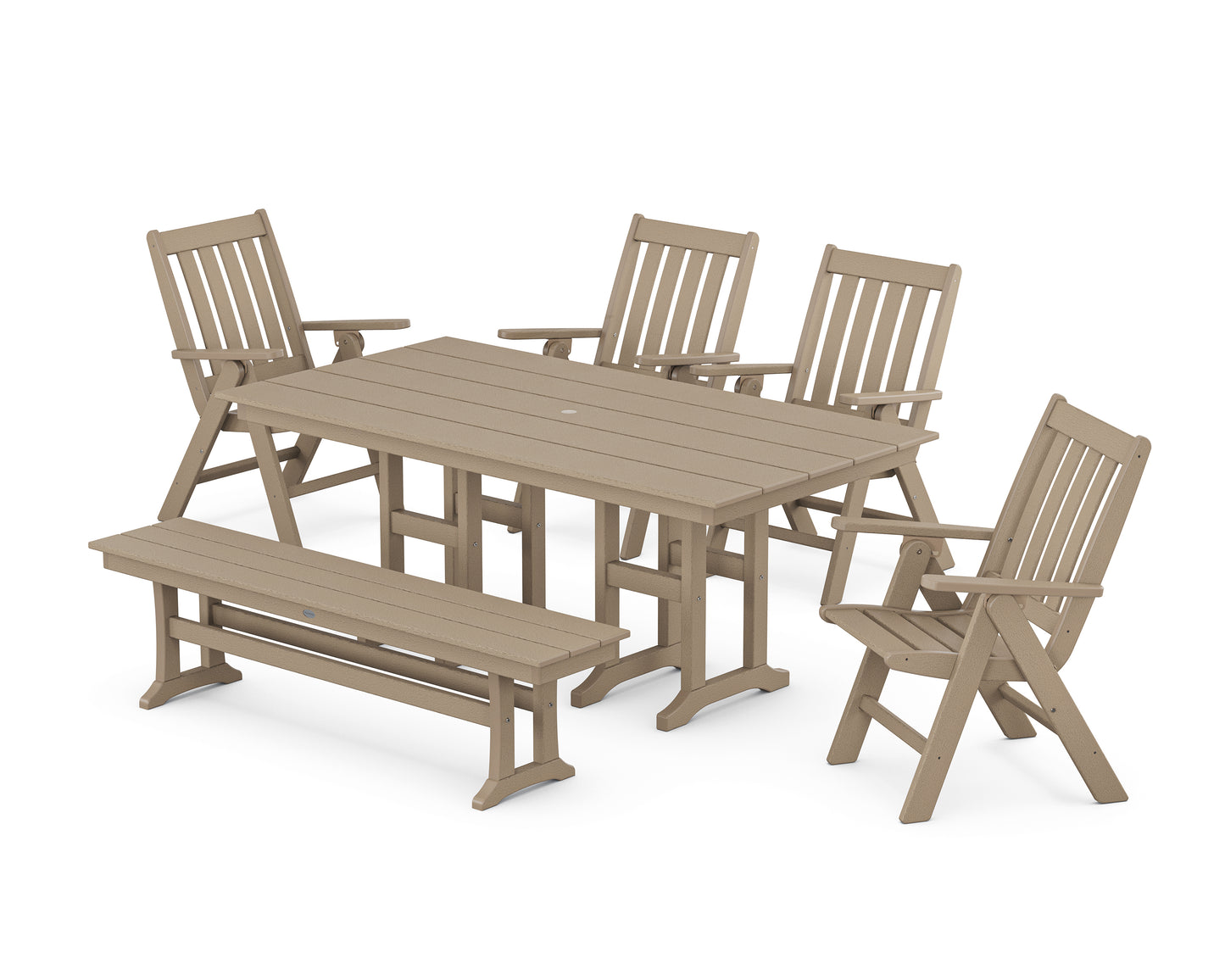 Vineyard Folding Chair 6-Piece Farmhouse Dining Set with Bench