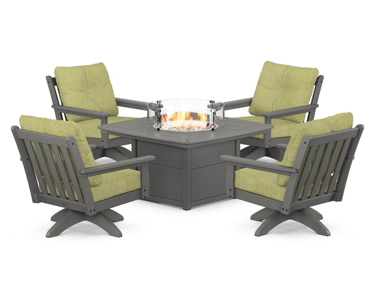 Vineyard 5-Piece Deep Seating Swivel Conversation Set with Fire Pit Table