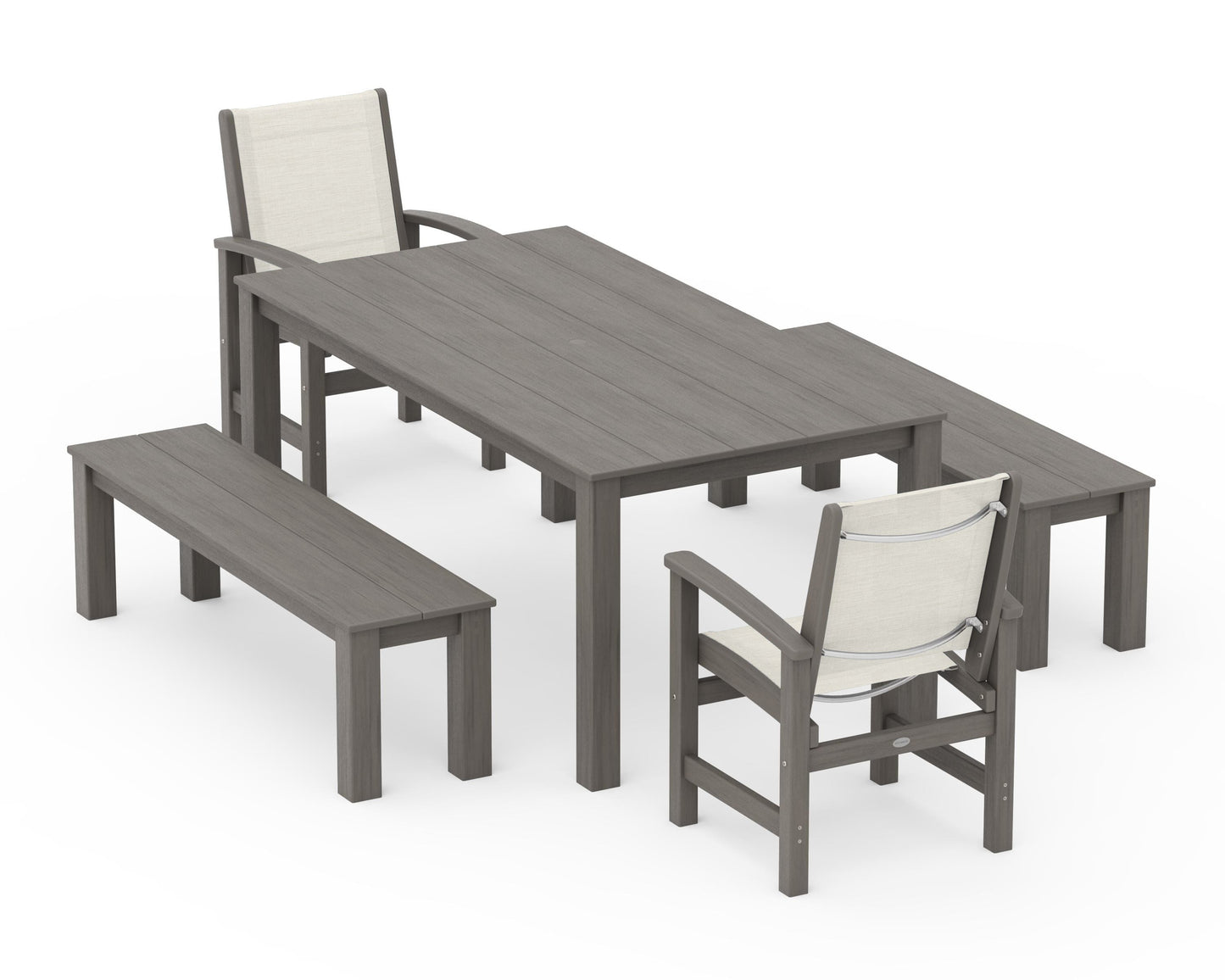 Coastal 5-Piece Parsons Dining Set with Benches